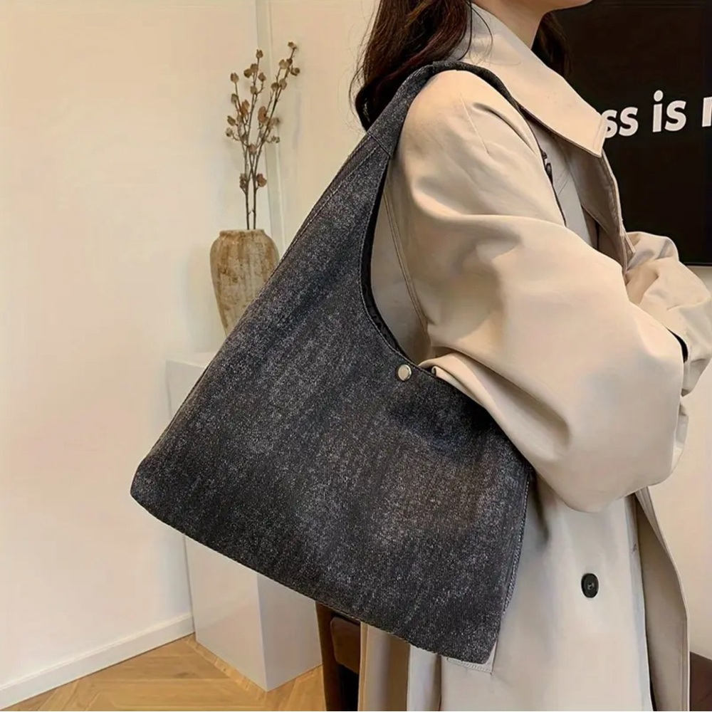 Black canvas denim look shoulder bag